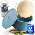 Teigbar« Pizzaballenbox mit Deckel, 4er Set - platzsparende Teigbox aus löse-leichtem Silikon - bis zu 350g Pizzateig Box mit Deckel, Pizza Box - Blau/Weiß - Ø13cm
