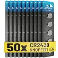 ABSINA CR2430 Knopfzelle 50er Pack - CR 2430 3V Knopfzellen auslaufsicher & Lange Haltbarkeit - Knopfbatterie CR2430, Batterie 2430, Knopfzellen CR2430, Batterien CR2430, CR 2430 Knopfzelle