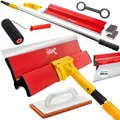 DELPHI Set 60cm Flächenspachtel Edelstahl mit Teleskopstange für Spachtel mit Putzroller 25 cm, Gipskelle, Schleifschwamm Walzenreinigungsgerät