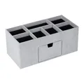 BIGSO VENDELA Schreibtisch Organizer mit 7 Fächern und Schublade – Ablagebox aus Faserplatte und Papier in Leinenoptik – Schreibtischset für Büromaterial – hellgrau