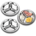 SUNOYA 3 Stück Edelstahl-Teller, 24 cm Edelstahl Geteilt Abendessen Teller, Geteilter Speiseteller, mit 3 Fach, für Kinder, Erwachsene, Camping, Diät Portion Control