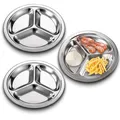3 Stück EdelstahlTeller, 24 cm Edelstahl Geteilt Abendessen Teller, Geteilter...