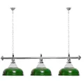 Billard Lampe 3 Schirme grün mit Glas / silberfarbene Halterung