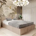 Muralo POLSTERBETT für Schlafzimmer Polsterbett mit Bettkasten und Gasdruckfeder Bett mit Polsterkopfteil Bett 120x200 Bett mit Stauraum Beige - Beige