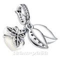 PANDORA 793200C01 weiße blühende Rose doppelter Charm Anhänger Silber Schmuck