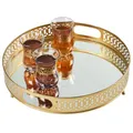 MARRAKESCH rundes Spiegeltablett Nikita 30cm groß Gold | Kerzentablett Tablett rund aus Metall mit hoher Rand | Vintage Serviertablett Küche | Orientalische goldene Deko auf dem gedeckten Tisch