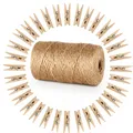 Garten Kordel 100 m Juteschnur Natur 100 Wäscheklammern Holz 3,5 cm Bastelschnur