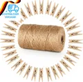ABSOFINE Garten Kordel Mit 100 Wäscheklammern Holz 3,5Cm Bastelschnur Jute Korde