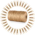 Garten Kordel 100m Bastelschnur Jute mit 100 Holzklammern Natur Dekoration