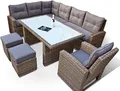 Ragnarök-Möbeldesign hohe Dining Lounge - DEUTSCHE Hersteller - 8 Jahre GARANTIE - EIGENE Produktion - PolyRattan Gartenmöbel Essgruppe Sessel Naturfarben Rundrattan Grau