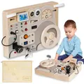 Mamabrum Holzspieltafel Montessori für Kinder - KFZ Armaturenbrett mit Lenker Effektschalter und Buchstaben - Ab 3. Jahren - Pädagogisches Spielzeug