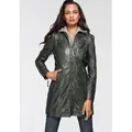 Ledermantel MAURITIUS "Bente", Damen, Gr. XS/34, grün, Obermaterial: 100% Schafsleder. Futter: 100% Baumwolle. Ärmelfutter: 100% Polyester. Kapuze: 55% Polyester, 45% Baumwolle, kontrastfarbene Details, modisch, sehr figurbetont Po-bedeckend, Langarm mit Reißverschluss, Mäntel, 2-in-1-Lederjacke mit abnehmbarem Kapuzen-Inlay aus Jerseyqualität