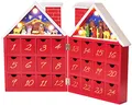 BRUBAKER Adventskalender aus Holz zum Befüllen - Rotes Weihnachtshaus mit Krippenspiel und LED-Beleuchtung - Wiederverwendbarer DIY Weihnachtskalender 21 x 9 x 30 cm
