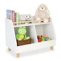 Relaxdays Kinderregal klein, 2 offene Fächer, große Ablage, HxBxT: 52 x 72 x 38 cm, Spielzeugregal, Stauraum, weiß/Natur