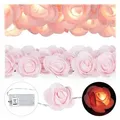 2 x Rosen Lichterkette, 20er LED Lichterkette Batterie, Hochzeit, Verlobung & Valentinstag, warmweiß, Deko, rosa - Rosa