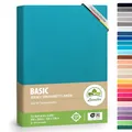 leevitex Jersey Spannbettlaken 200x220 cm – 100% Baumwolle, Steghöhe 40 cm, Spannbetttuch für Boxspringbett & Wasserbett, Oeko-TEX Standard 100, Petrol/Smaragdblau
