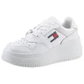 Tommy Jeans TJW RETRO BASKET FLATFORM ESS Plateausneaker mit Logoschriftzug in der Sohle, Freizeitschuh, Halbschuh, Schnürschuh weiß 41 EU
