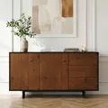 Sideboard ARTO, 135 cm mit 2 Türen und 3 Schubkästen, Schwarz/Kastanie - Robustes Wohnzimmer Möbel, Flurkommode mit großzügigem Stauraum, Anrichte mit pflegeleichter Oberfläche