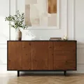 IDIMEX Sideboard ARTO, 135 cm mit 2 Türen und 3 Schubkästen, Schwarz/Kastanie - Robustes Wohnzimmer Möbel, Flurkommode mit großzügigem Stauraum, Anrichte mit pflegeleichter Oberfläche
