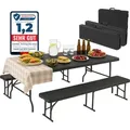 Bierzeltgarnitur Rattan – Robuste Biertischgarnitur Klappbar Und Hohe Tragkraft – Set Aus 2x Bierbank Und 1x Biertisch Für Bis Zu 10 Personen – Bierbankgarnitur - Albatros