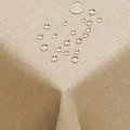 DecoHomeTextil Leinen Optik Tischdecke, Quadratisch 160 x 160 cm Beige Sand, wasserabweisend, fleckenabweisend, abwaschbar, Lotuseffekt, bügelfrei