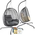Hängesessel mit Gestell; Hängekorb Sessel; Schwebeliege Rattan Outdoor & Indoor Relax-Stuhl; Egg Schaukel ideal für Garten, Terasse, Kinderzimmer, Leseecke UVM. 120kg Tragkraft (Grau)