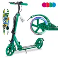 AREBOS Cityroller klappbar | LED-Räder, höhenverstellbar, Tragegurt, Federung, Grün