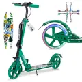 Arebos Cityroller Tretroller Grün höhenverstellbar | klappbar | inkl. Tragegurt | LED Räder | Hand-Tritt-Bremse | Front-Heckfederung | Kinder & Erwachsene | 100kg belastbar | Kickroller | Kickscooter