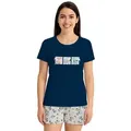 United Labels® Schlafanzug Peanuts Snoopy Schlafanzug Pyjama Set Kurzarm Oberteil mit Shorts blau|grau XL