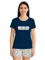 United Labels The Peanuts Snoopy Schlafanzug für Damen - Pyjama Set Kurzarm Oberteil mit Shorts Blau/Grau (DE/NL/SE/PL, Alphanumerisch, XL, Regular, Regular, Blau/Grau)