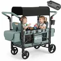 Sekey Bollerwagen Faltbar mit Dach Zwillingsmodus Kinderwagen Doppelsitz mit 2x 5-Punkt-Gurtsystem, Blau - Blau