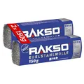 RAKSO Edelstahlwolle grob - 300 g, 2 Banderolen à 150g rostfrei, beseitigt hartnäckige Ablagerungen auf Fliesen, Keramik-Böden im Nassbereich
