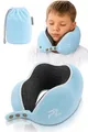 FLOWZOOM Nackenkissen für Kinder ab 6 Jahre - einstellbares Memory Foam Kinder-Nackenhörnchen mit weichem, atmungsaktivem & waschbarem Bezug - inkl. Tranportbeutel - Blau, Größe M (ab 6 J.)