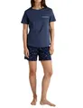 CALIDA Sweet Dreams Kurz-Pyjama, Schlafanzug Damen, aus 100% Baumwolle, Hose mit stoffbezogenem Gummibund Peacoat Blue 48-50