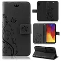 betterfon Hülle Kompatibel mit Huawei Y6 (2019) | Premium PU Leder Handyhülle Wallet Case für Y6 (2019) | Schutzhülle Blumen Klapphülle Handyhülle | Schwarz