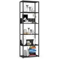 AKORD Bücherregal mit 6 Ablagen 60cm breit | Industrial/Loft-Style | Offen | Skelettbauweise | Standregal | Holz/Metall | Für Küche, Schlafzimmer, Büro | Regal mit Metallrahmen