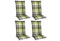 Beautissu Hochlehnerauflage 4er Set Hochlehner Auflagen Set 120x50 cm Polster Grün Kariert, 6cm Dicke Polsterauflage rutschfest UV-Lichtecht 5 Stuhlkissen