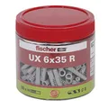 fischer Universaldübel UX 6 x 35 R, handliche Runddose mit 185 Nylondübeln, Allzweckdübel mit Rand für optimalen Halt bei Befestigungen in Beton, Gipskarton, Kalksand-Lochstein uvm.