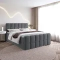 Bett Boxspringbett SELA Topper T25 mit Bettkästen - Doppelbett, Stauraum, Schlafzimmer, Polsterbett, Bettgestell (140x200, Dunkelgrau - Fredo 40) - Dunkelgrau