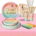 193 Pieces Happy Birthday Partygeschirr Set | Kindergeburtstag Regenbogengold...