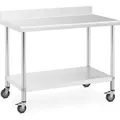 Expondo Royal Catering Edelstahltisch mit Rollen - PREMIUM - 60 x 120 cm - 158 kg - Aufkantung - - Silber