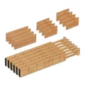 Relaxdays Schubladentrenner, 18-TLG. Set, verstellbare Länge von 43,5 bis 57 cm, Bambus, Schubladenteiler Küche, Natur