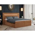 Boxspringbett 140x200 mit Led, Polsterbett 140x200 mit LED Kopfteil - Multipocket-Matratze H4 - Doppelbett mit Bettkasten Stauraumbett, GOLD-6 - 14... - Orange
