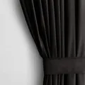 AmeliaHome Restilo Set Vorhang H 245 x B 140 cm mit Raffhalter 54 x 10 cm Velvet Optik Schwarz 1 St. Kräuselband Wellenband Samt Halbverdunkelungsvorhang Fensterdekoration Dekoschal Dekorvorhang