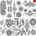 COKTAK 6 Blätter Groß Einzigartige Schwarz Temporäre Tattoos Damen Frauen, Ta