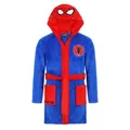 Spiderman Bademantel Kinder Jungen Fleece, Spidermann Morgenmantel Kinder mit Kapuze (DE/NL/SE/PL, Numerisch, 140, Regular, Blau-Rot)