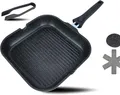 DIVORY Grillpfanne 28x28cm mit Grillzange | alle Herdarten |Abnehmbarer Griff