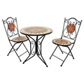 Kobolo Tischgruppe MOSAIK 1 Tisch rund 2 Klappstühle Metall Mosaik schwarz terrakotta - verschiedene Designs Farben Gartenmöbel Terrasse Garten B... - Orange