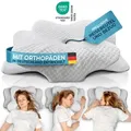 Glückstoff® Orthopädisches Kissen Kopfkissen Nackenschmerzen aus Memory Foam | Nackenstützkissen Ergonomisches Kopf-Kissen Seitenschläferkisse... - Weiß