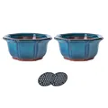 Jinfa 2er Set Bonsai Schale Keramik – Achteckig & handgefertigt – Türkis-Glasur mit Drainageloch – Für Zimmerpflanzen & Sukkulenten